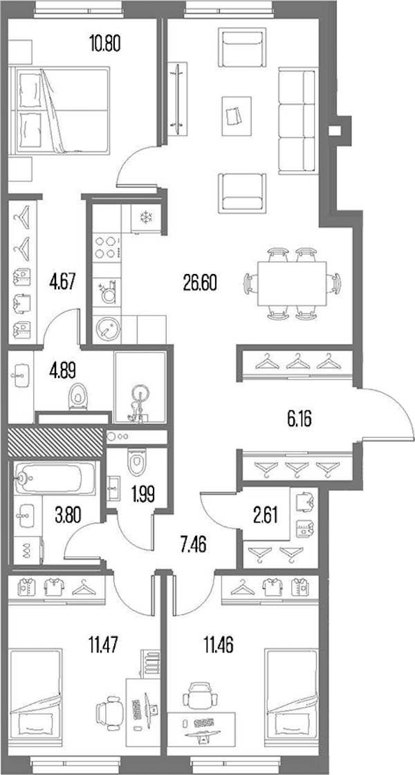 3-комнатная квартира 91.92 м², 8/10 эт., ЖК «LEGENDA Васильевского»